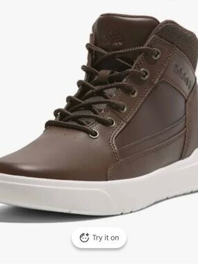 Timberland Men's Dark Brown High-Top Leather Boots with White Sole